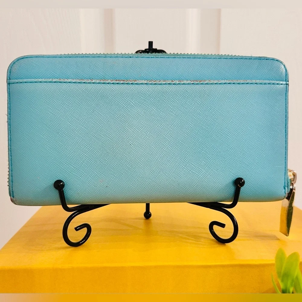 KATE SPADE ~ Cedar Street Maia Travel Wallet in Atoll Blue w/Polka Dot Lining